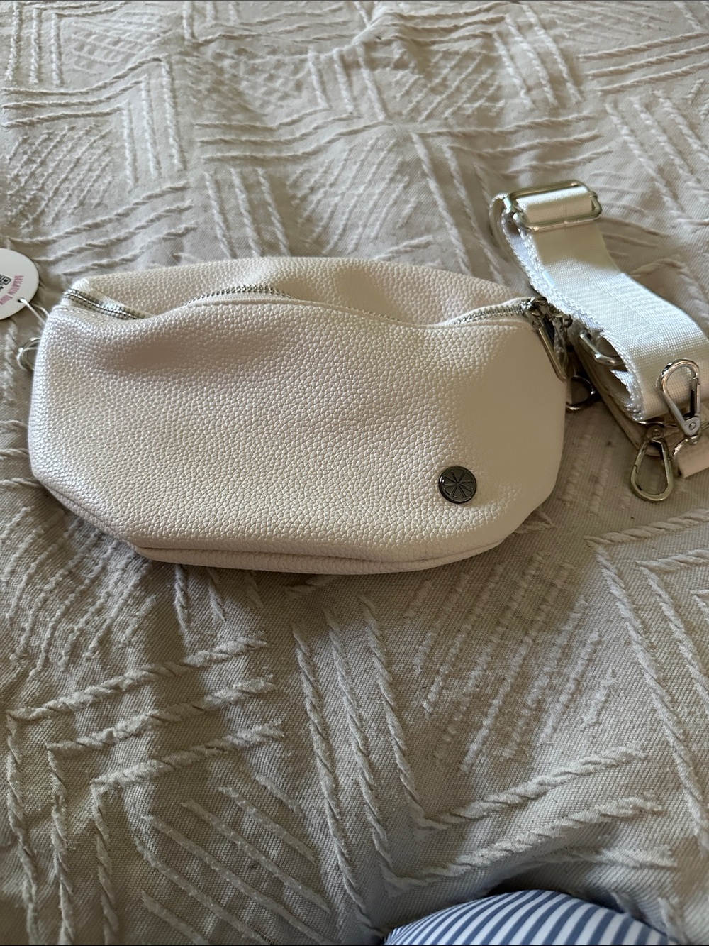 Cream Textured Crossbody Hobo with Adjustable Strap